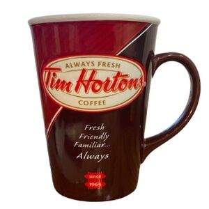 Tim Hortons Limited Edition Brown Red Embossed Bi-Lingual 2012 Coffee Cup Mug